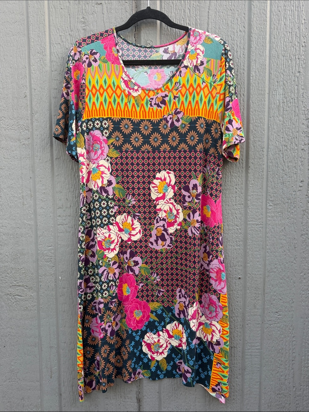 Johnny Was Maggie Floral Patchwork Short Sleeve Dress